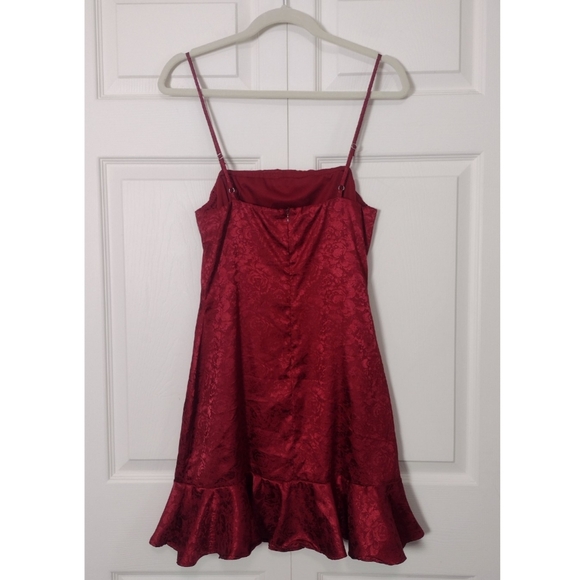 Lulus Kali Floral Satin Ruffle Mini Slip Dress Burgundy Red Size S - Picture 3 of 13